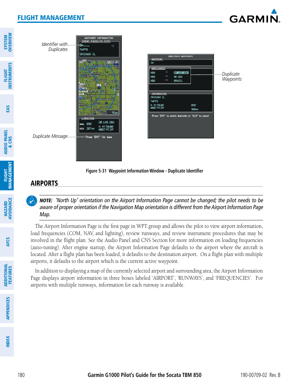 Airports, Flight management | Garmin G1000 Socata TBM 850 User Manual | Page 194 / 600