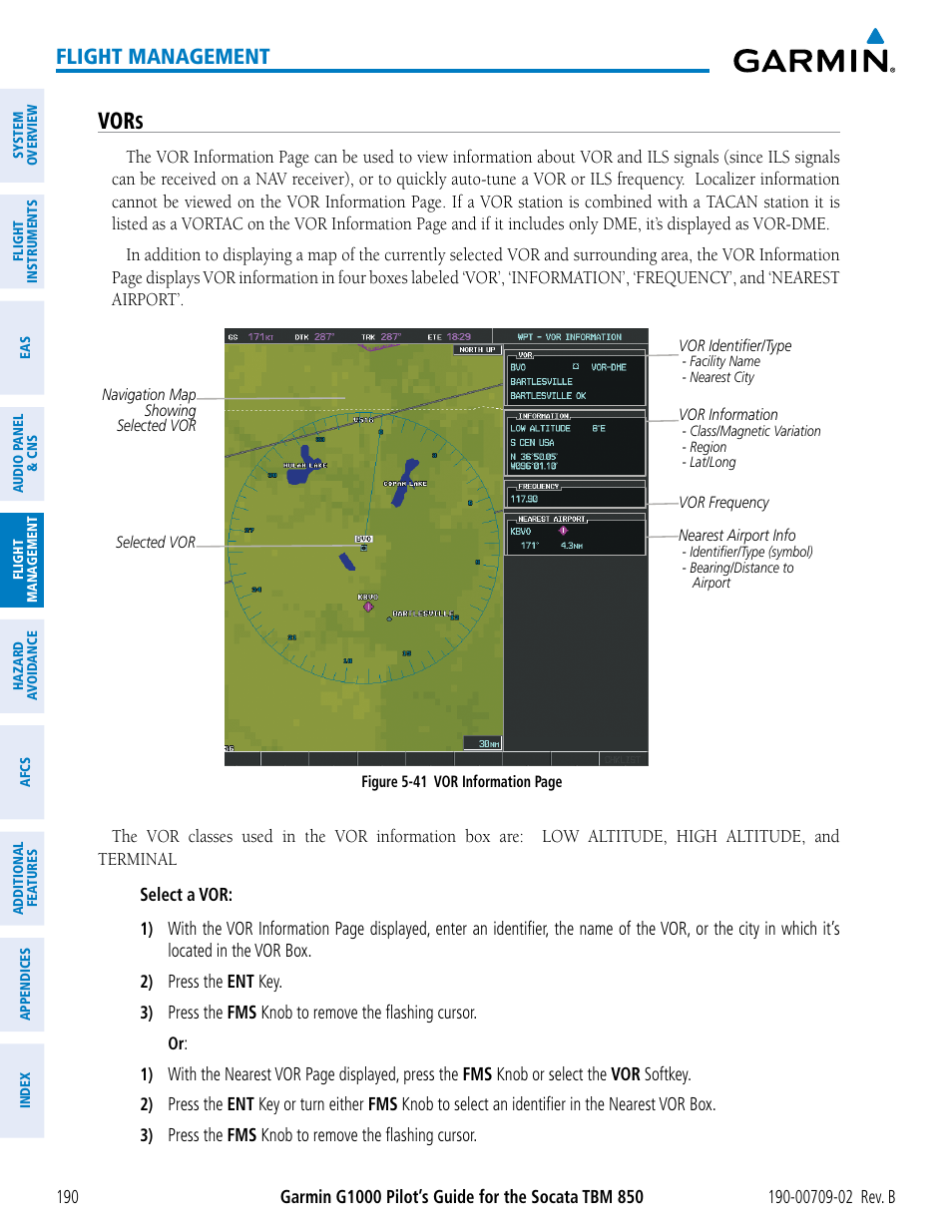 Vors, Flight management | Garmin G1000 Socata TBM 850 User Manual | Page 204 / 600