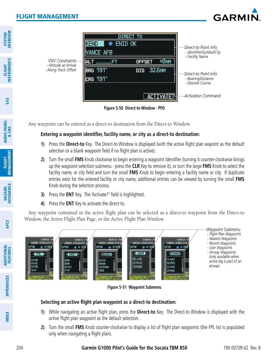 Flight management | Garmin G1000 Socata TBM 850 User Manual | Page 218 / 600