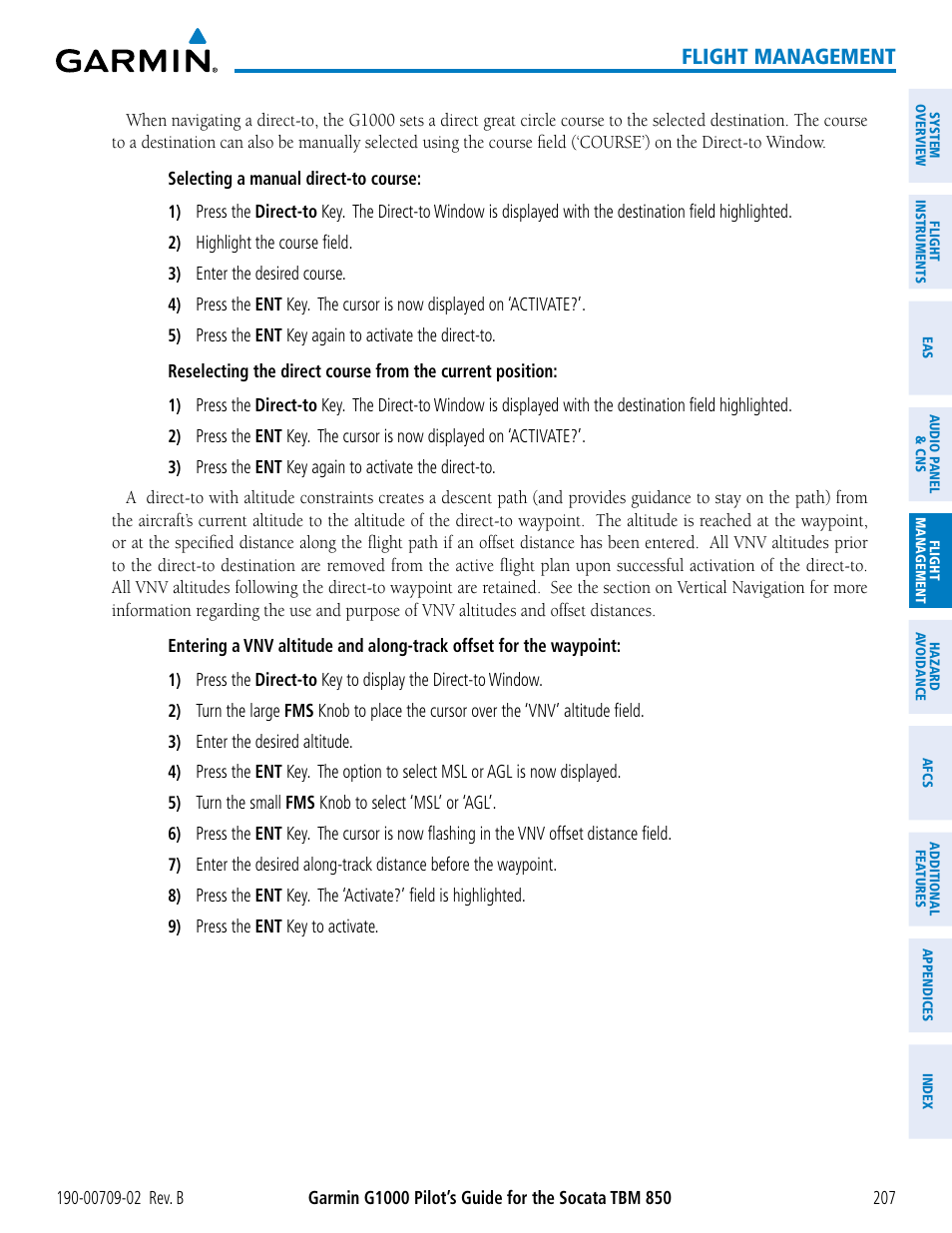 Flight management | Garmin G1000 Socata TBM 850 User Manual | Page 221 / 600