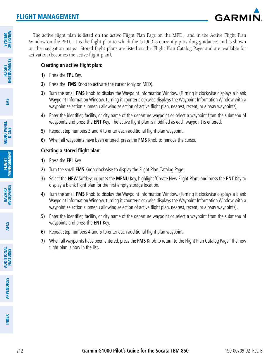 Flight management | Garmin G1000 Socata TBM 850 User Manual | Page 226 / 600