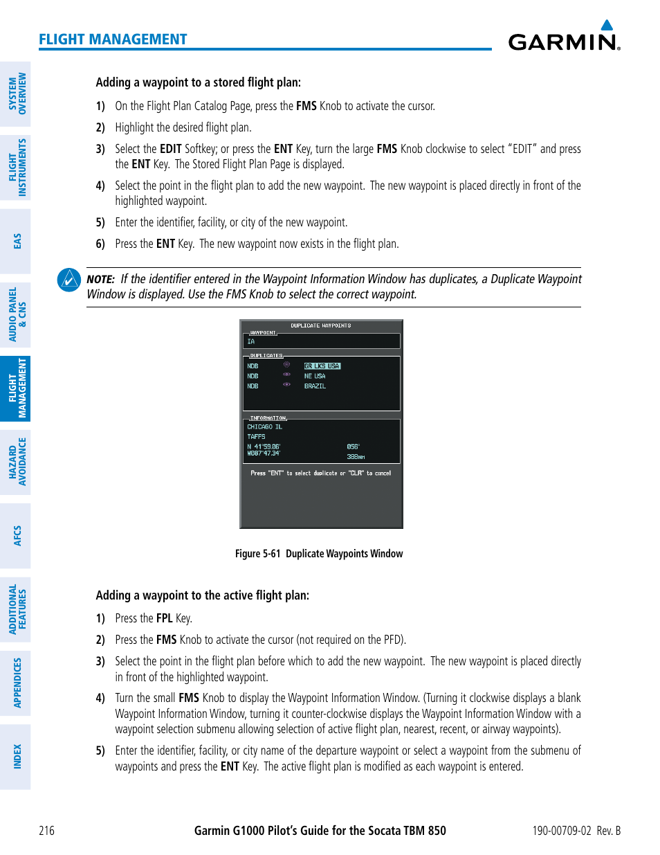 Flight management | Garmin G1000 Socata TBM 850 User Manual | Page 230 / 600