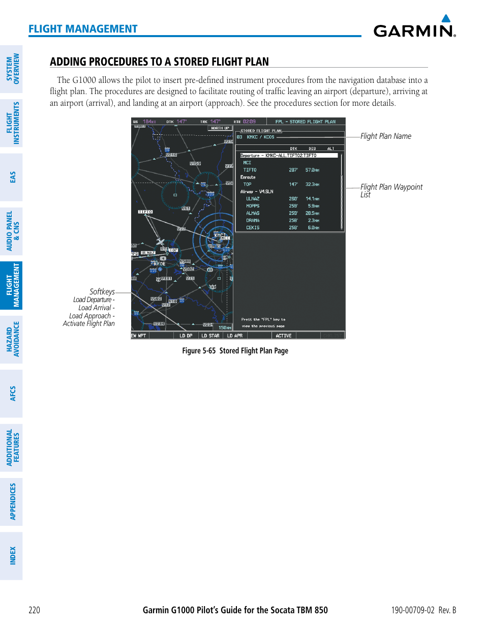 Adding procedures to a stored flight plan, Flight management | Garmin G1000 Socata TBM 850 User Manual | Page 234 / 600