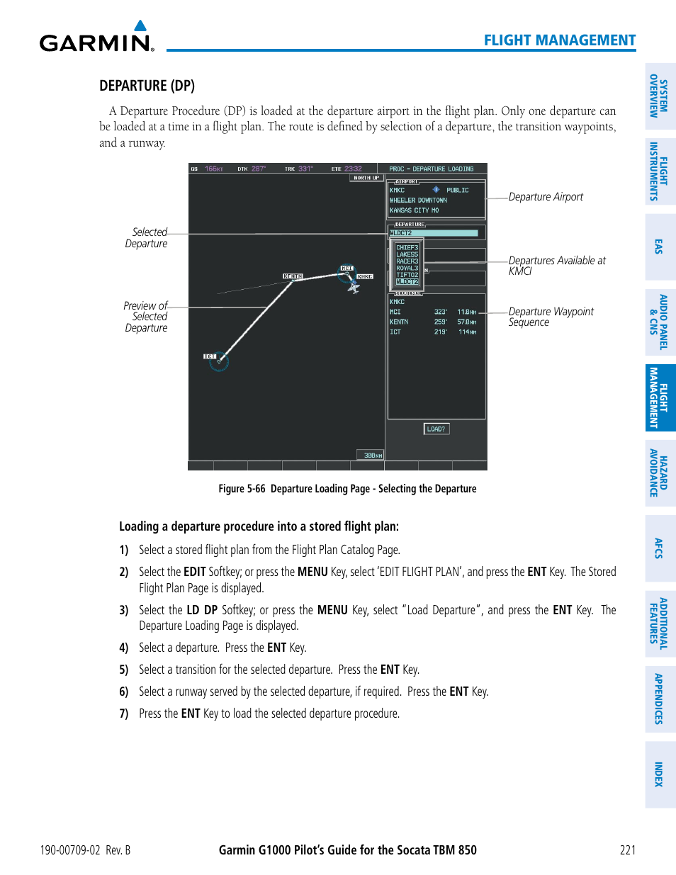 Flight management, Departure (dp) | Garmin G1000 Socata TBM 850 User Manual | Page 235 / 600