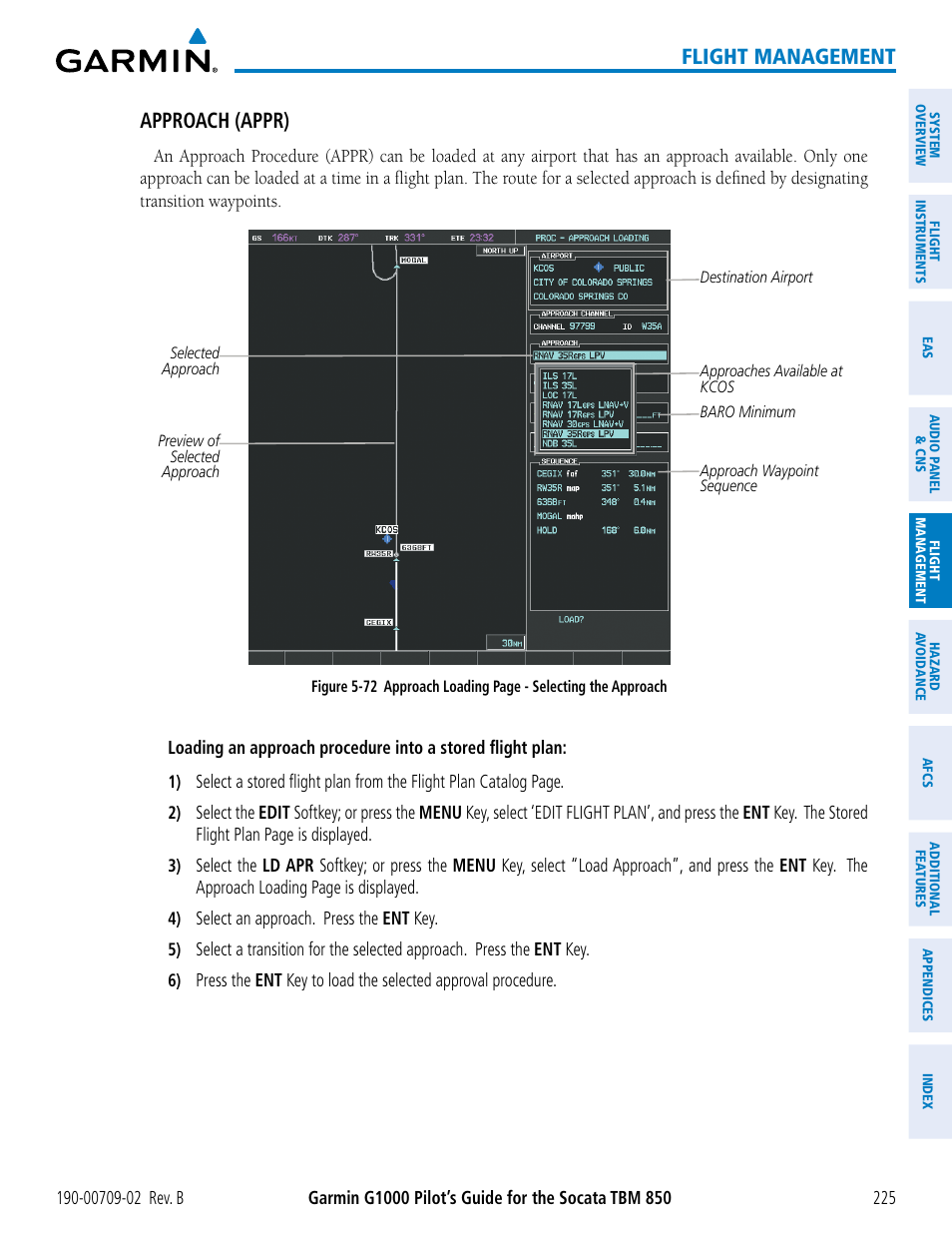 Flight management, Approach (appr) | Garmin G1000 Socata TBM 850 User Manual | Page 239 / 600