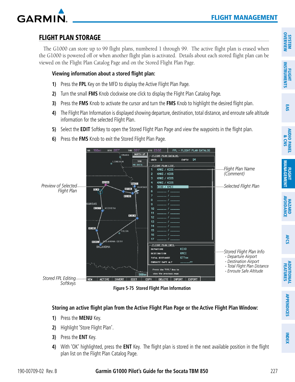 Flight plan storage, Flight management | Garmin G1000 Socata TBM 850 User Manual | Page 241 / 600