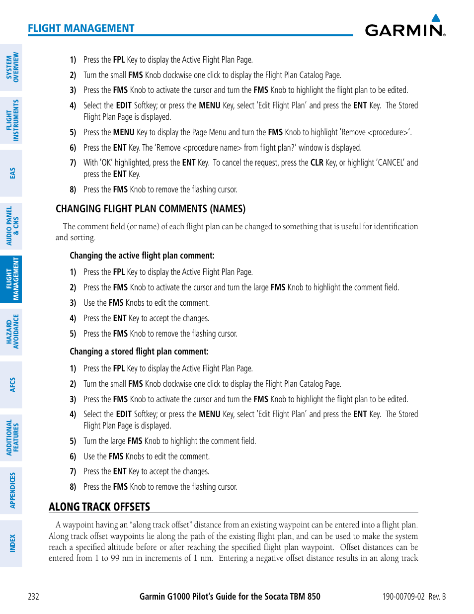 Along track offsets, Flight management, Changing flight plan comments (names) | Garmin G1000 Socata TBM 850 User Manual | Page 246 / 600