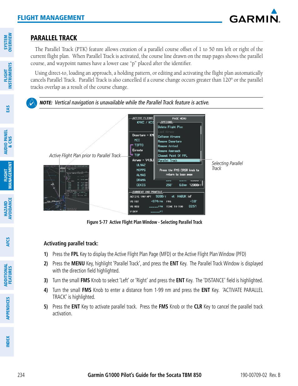 Parallel track, Flight management | Garmin G1000 Socata TBM 850 User Manual | Page 248 / 600