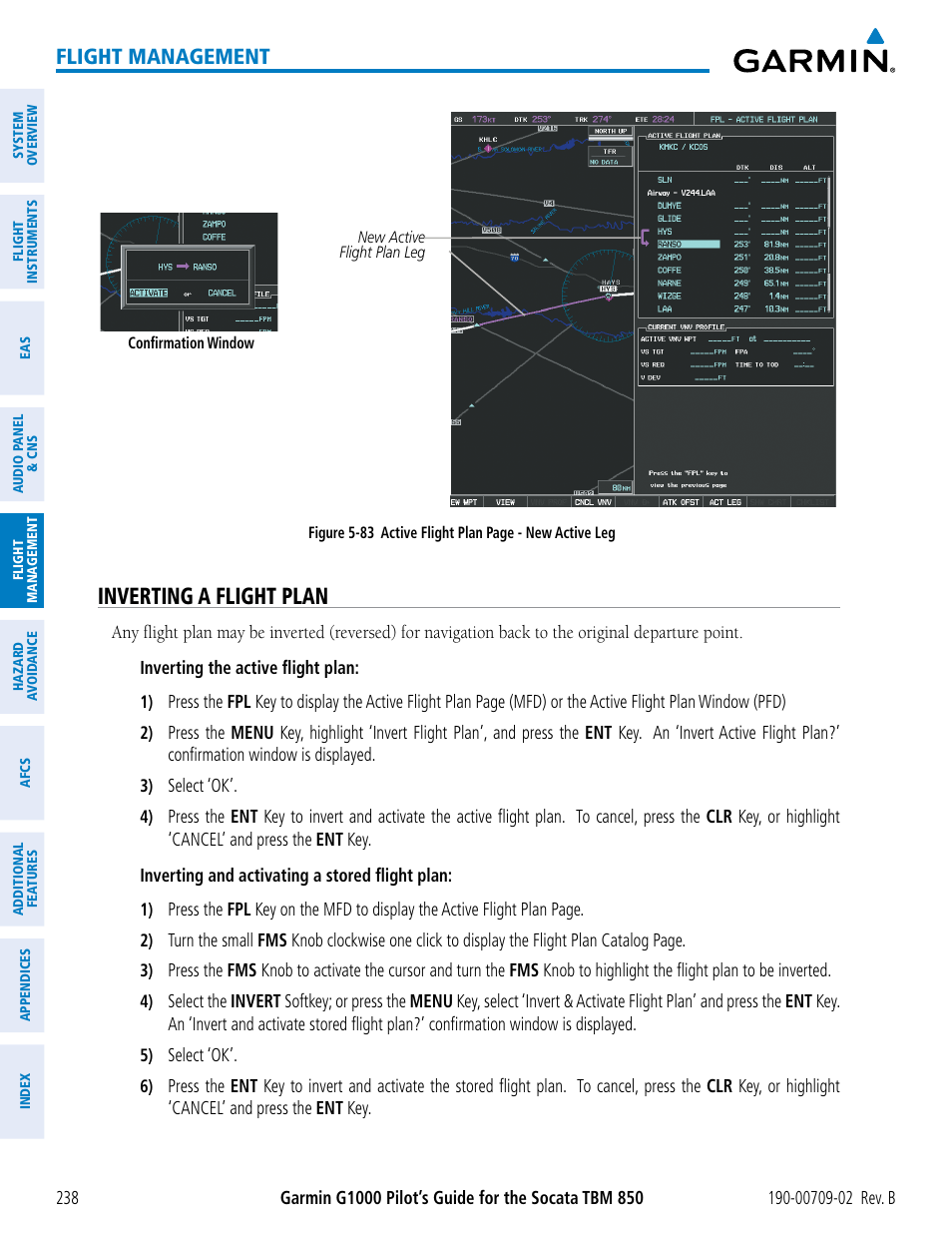 Inverting a flight plan, Flight management | Garmin G1000 Socata TBM 850 User Manual | Page 252 / 600