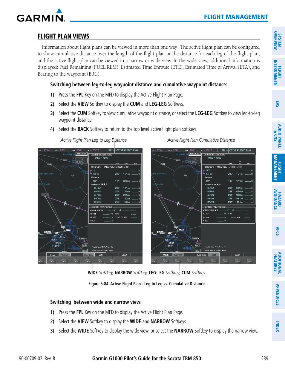 Flight plan views, Flight management | Garmin G1000 Socata TBM 850 User Manual | Page 253 / 600