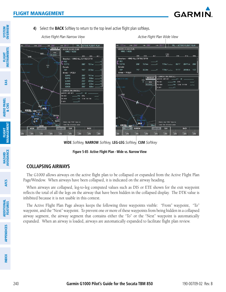 Flight management, Collapsing airways | Garmin G1000 Socata TBM 850 User Manual | Page 254 / 600