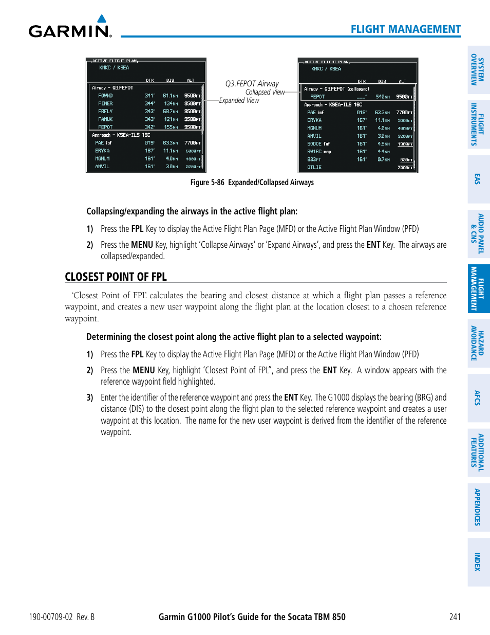 Closest point of fpl, Flight management | Garmin G1000 Socata TBM 850 User Manual | Page 255 / 600