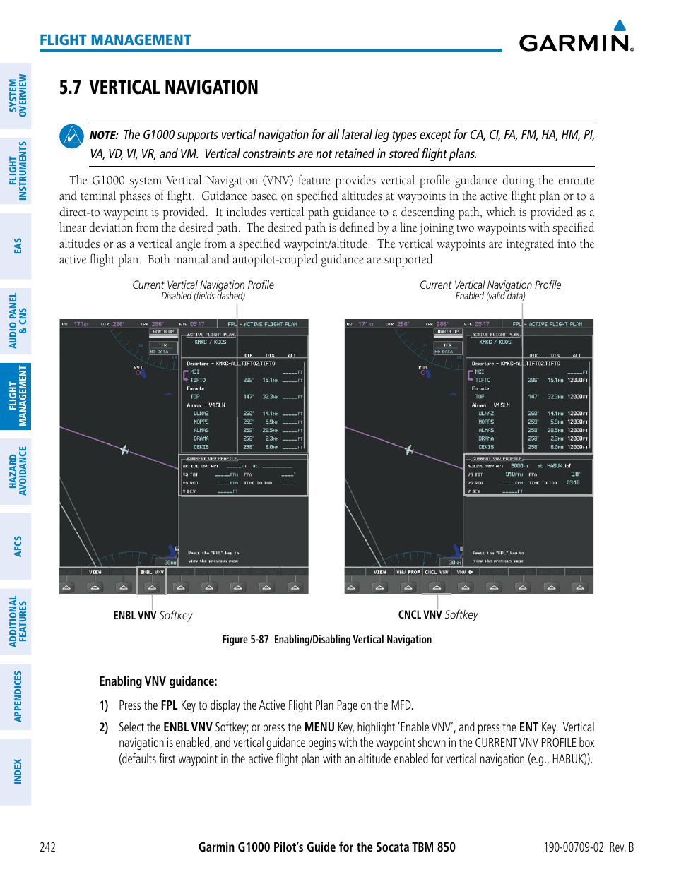 7 vertical navigation, Flight management | Garmin G1000 Socata TBM 850 User Manual | Page 256 / 600