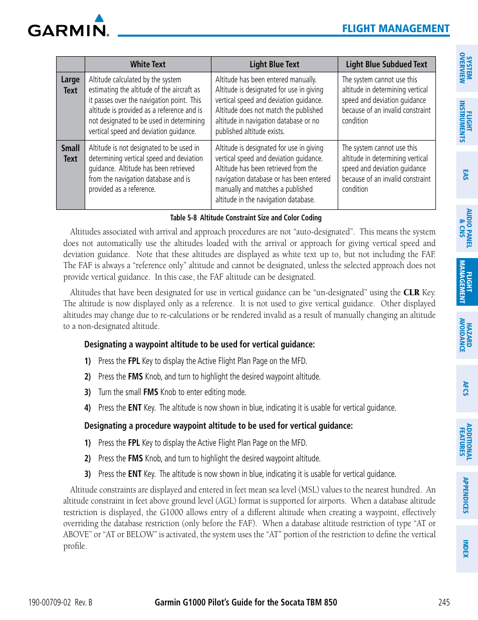 Flight management | Garmin G1000 Socata TBM 850 User Manual | Page 259 / 600