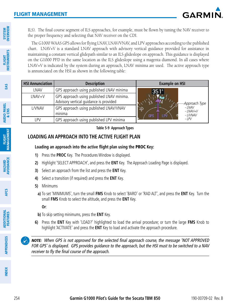 Flight management, Loading an approach into the active flight plan | Garmin G1000 Socata TBM 850 User Manual | Page 268 / 600