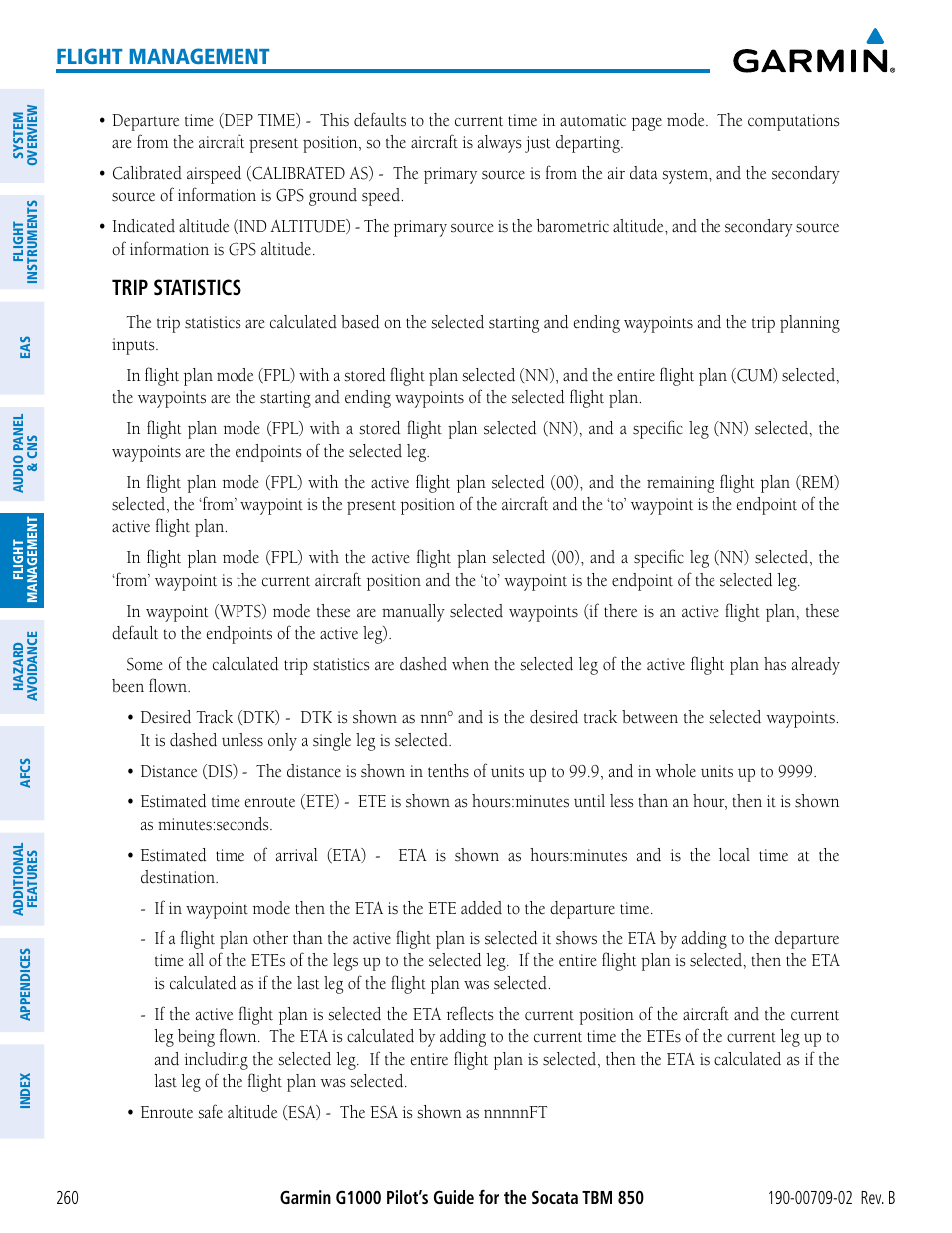 Flight management, Trip statistics | Garmin G1000 Socata TBM 850 User Manual | Page 274 / 600