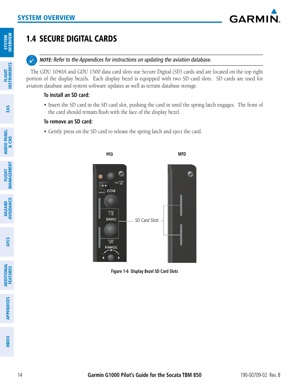 4 secure digital cards, System overview | Garmin G1000 Socata TBM 850 User Manual | Page 28 / 600