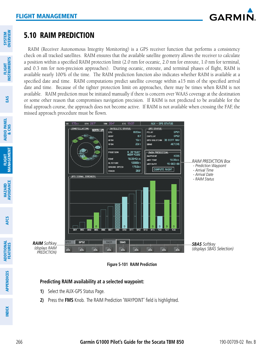 10 raim prediction, Flight management | Garmin G1000 Socata TBM 850 User Manual | Page 280 / 600