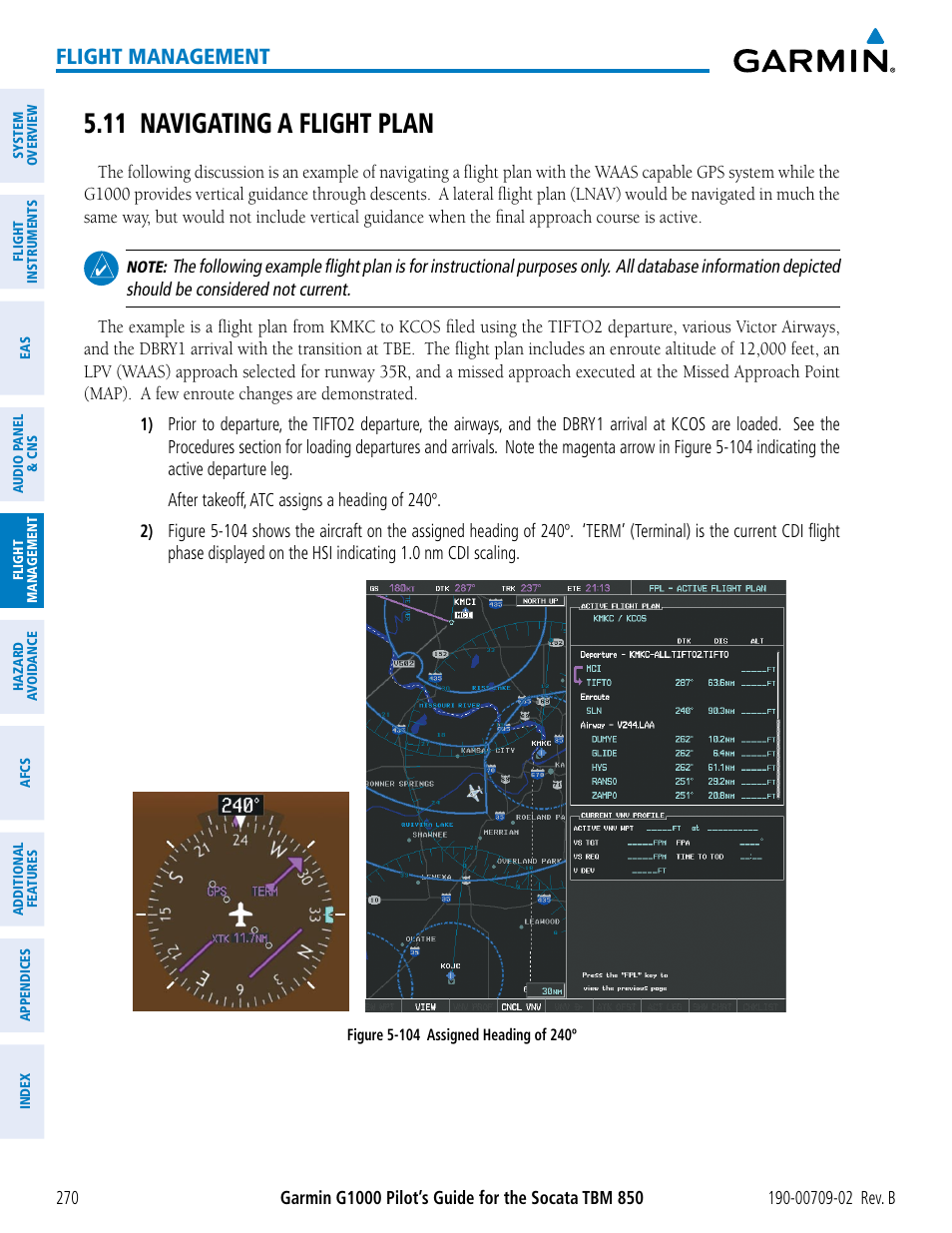 11 navigating a flight plan, Flight management | Garmin G1000 Socata TBM 850 User Manual | Page 284 / 600