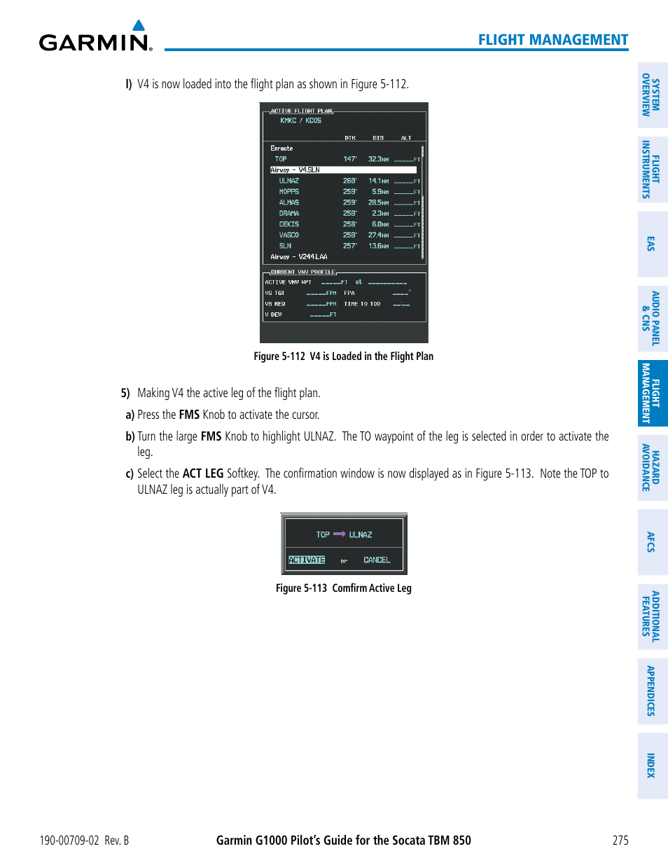 Flight management | Garmin G1000 Socata TBM 850 User Manual | Page 289 / 600