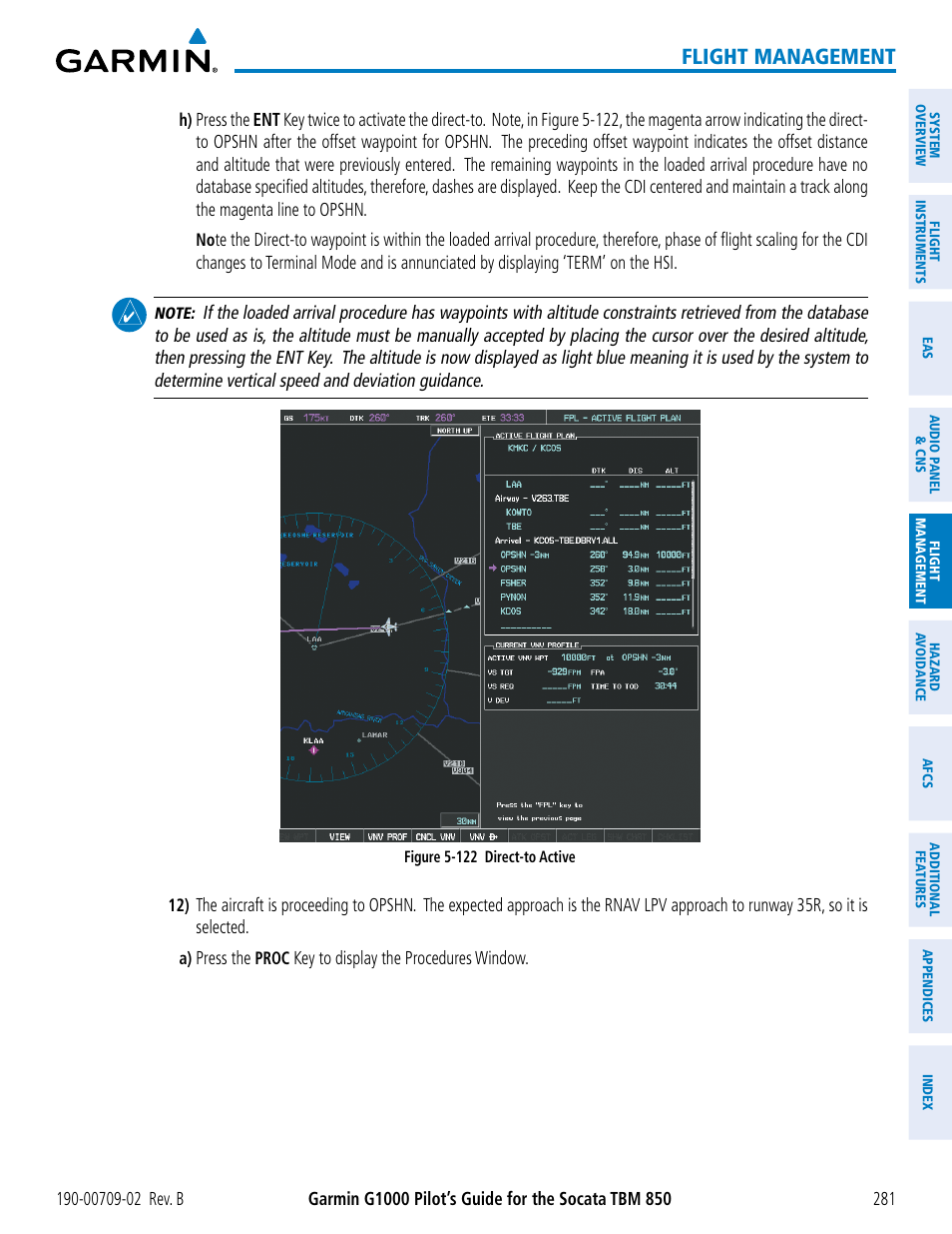 Flight management | Garmin G1000 Socata TBM 850 User Manual | Page 295 / 600