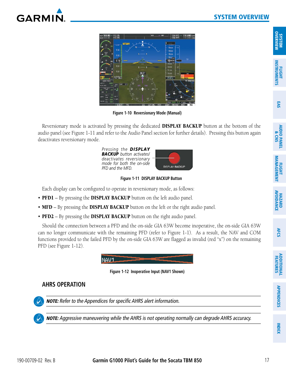 System overview, Ahrs operation | Garmin G1000 Socata TBM 850 User Manual | Page 31 / 600