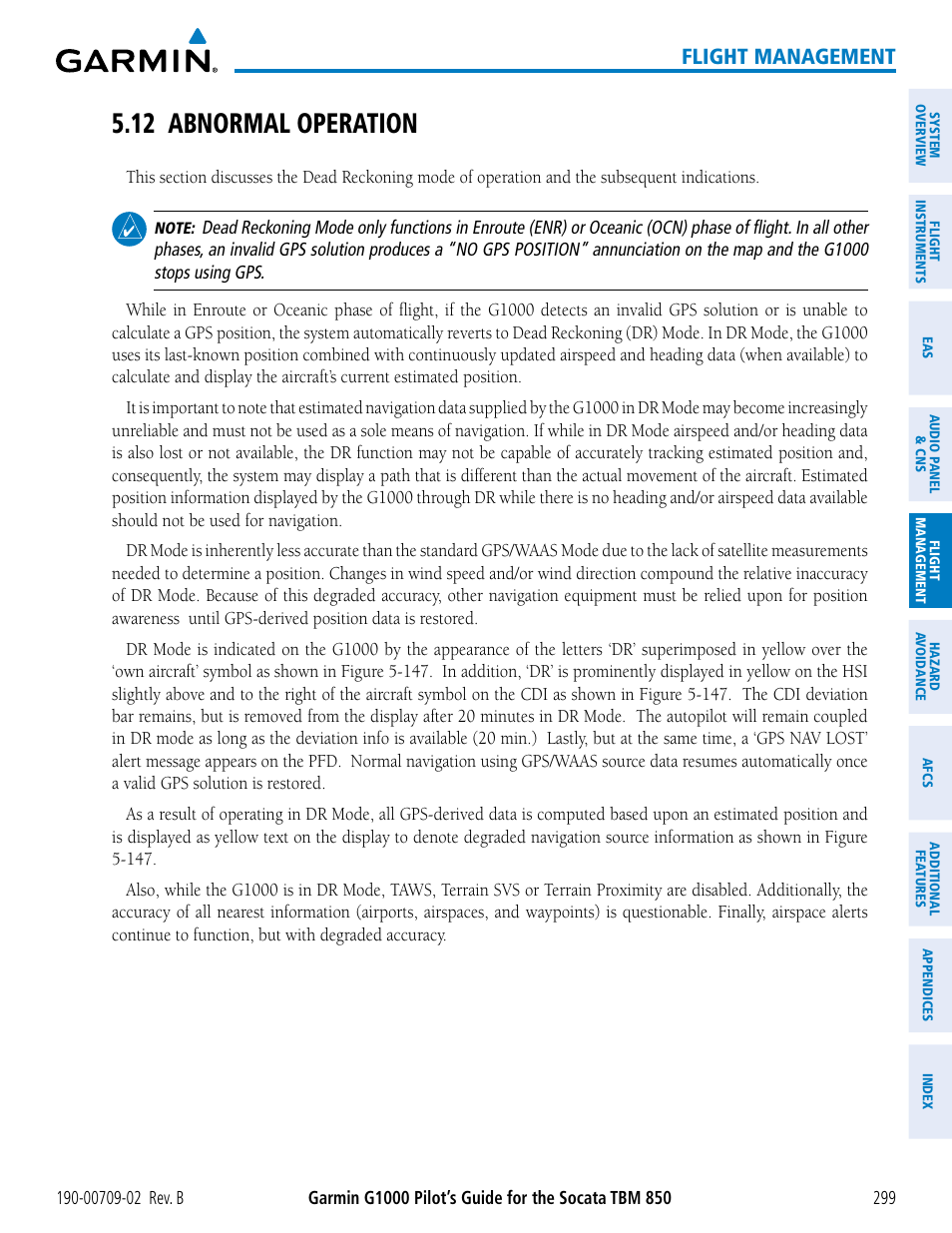 12 abnormal operation, Flight management | Garmin G1000 Socata TBM 850 User Manual | Page 313 / 600