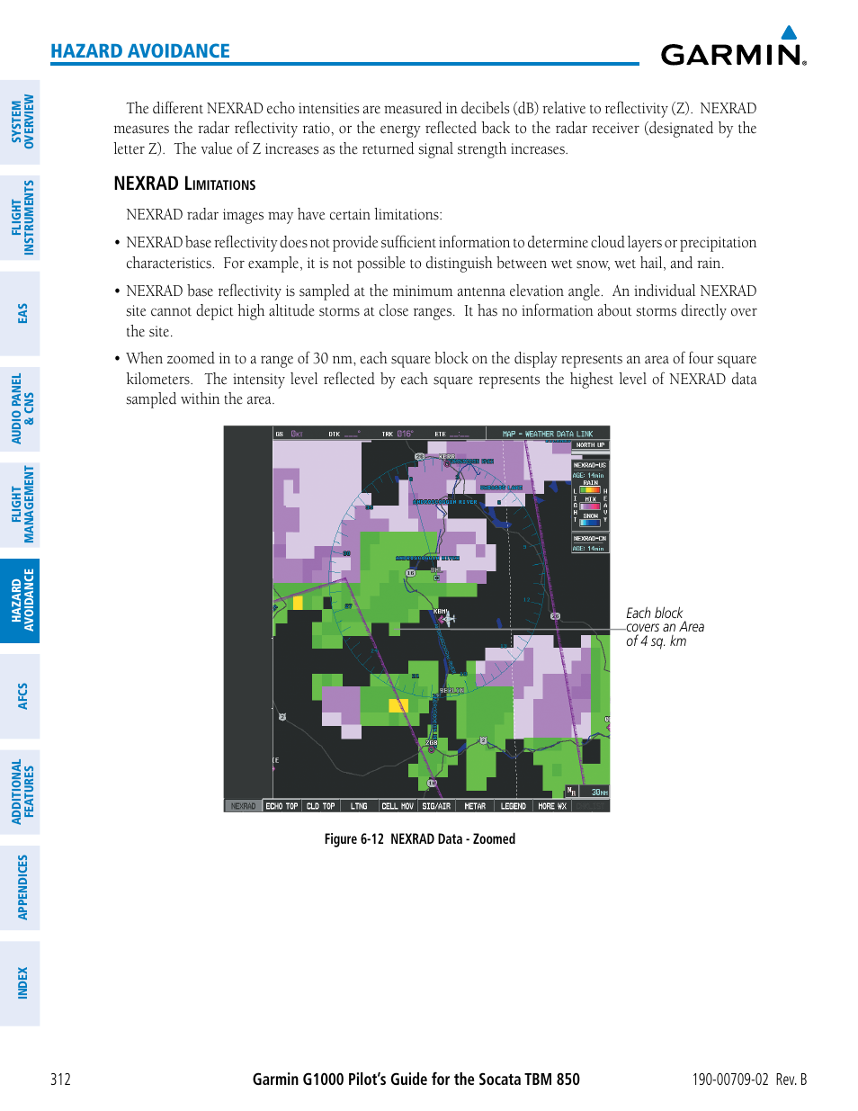 Hazard avoidance, Nexrad l | Garmin G1000 Socata TBM 850 User Manual | Page 326 / 600