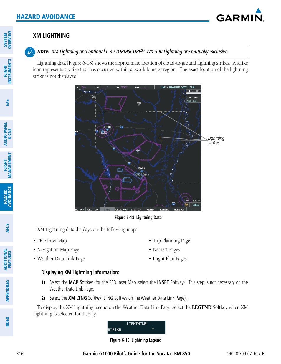 Hazard avoidance, Xm lightning | Garmin G1000 Socata TBM 850 User Manual | Page 330 / 600