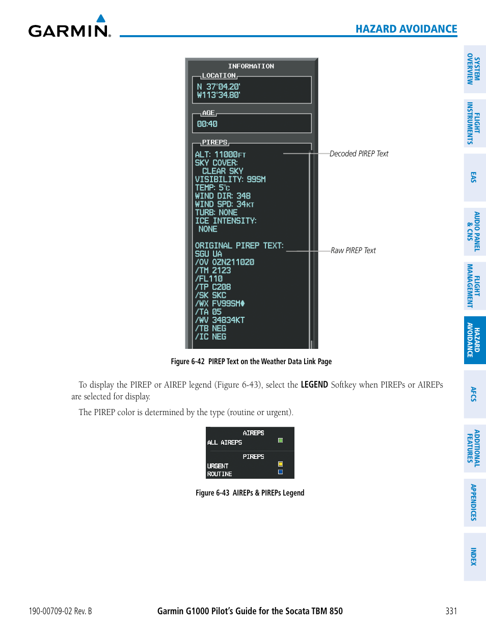 Hazard avoidance | Garmin G1000 Socata TBM 850 User Manual | Page 345 / 600