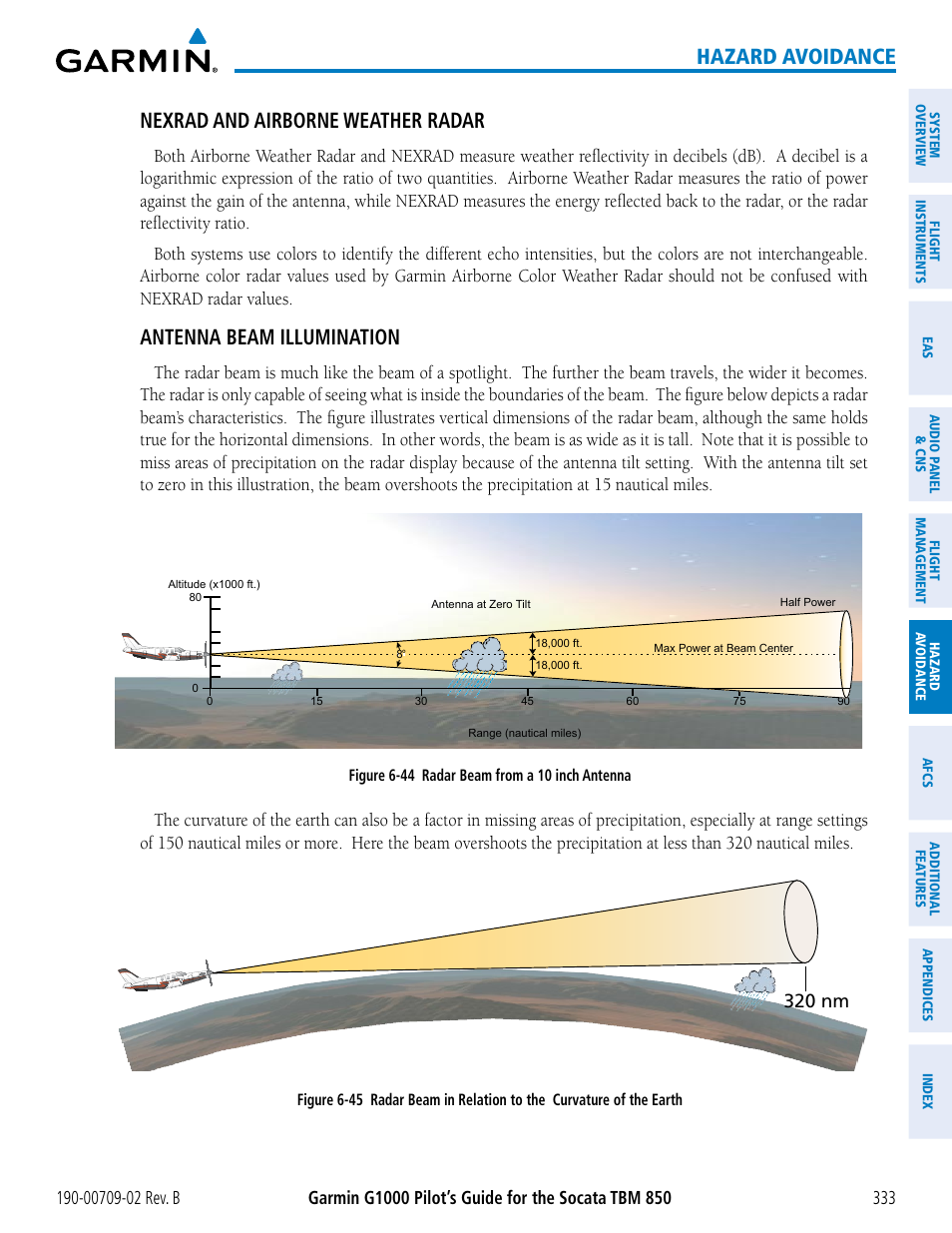 Hazard avoidance, Nexrad and airborne weather radar, Antenna beam illumination | Garmin G1000 Socata TBM 850 User Manual | Page 347 / 600