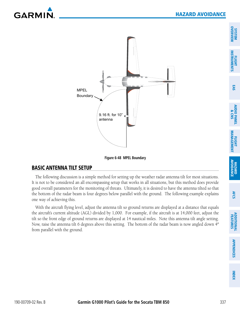 Basic antenna tilt setup, Hazard avoidance | Garmin G1000 Socata TBM 850 User Manual | Page 351 / 600