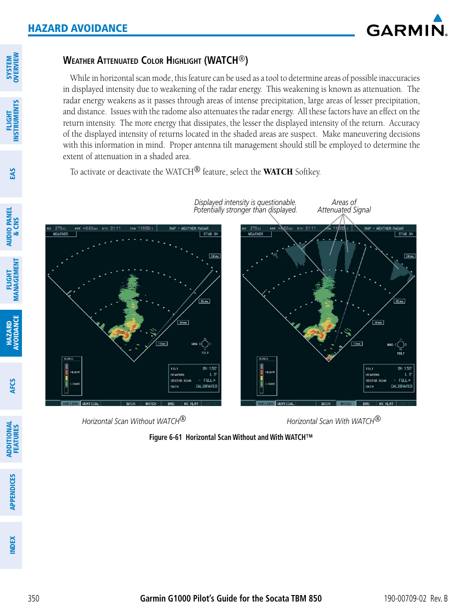 Hazard avoidance, Watch | Garmin G1000 Socata TBM 850 User Manual | Page 364 / 600