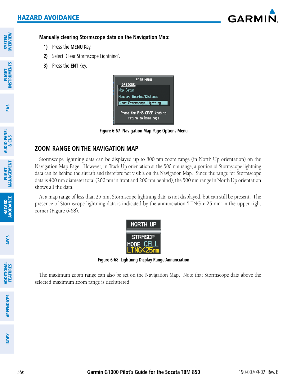 Hazard avoidance, Zoom range on the navigation map | Garmin G1000 Socata TBM 850 User Manual | Page 370 / 600