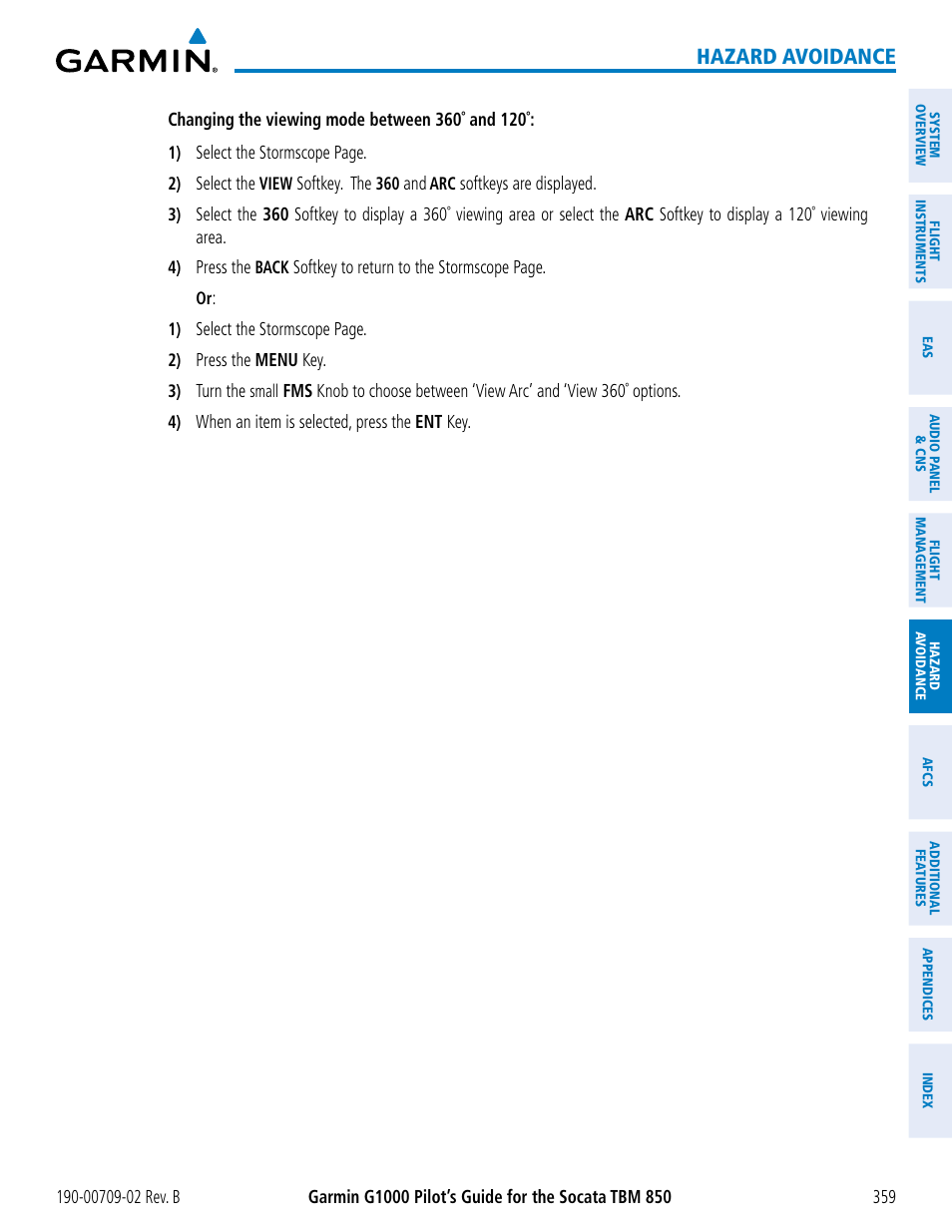 Hazard avoidance | Garmin G1000 Socata TBM 850 User Manual | Page 373 / 600