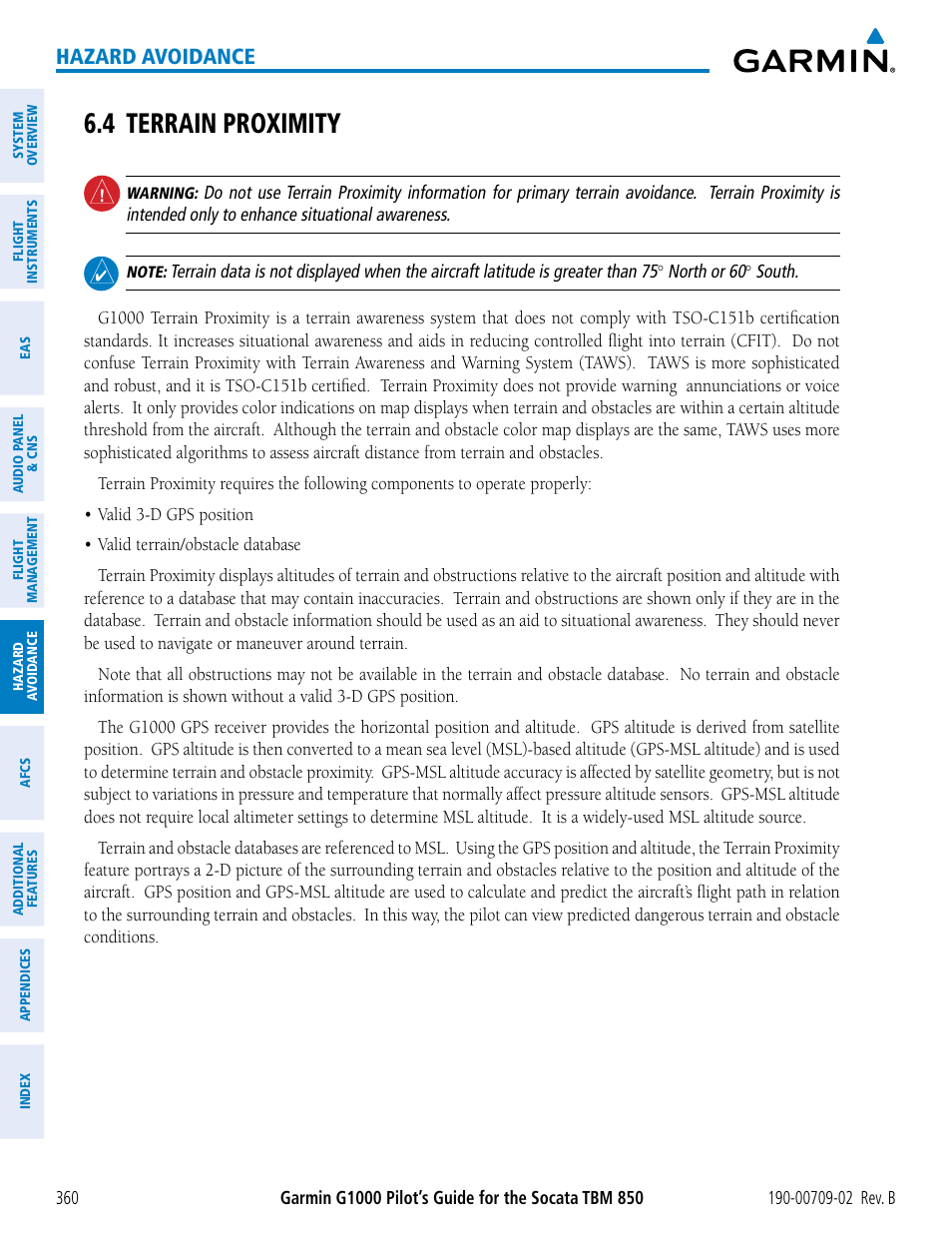 4 terrain proximity, Hazard avoidance | Garmin G1000 Socata TBM 850 User Manual | Page 374 / 600