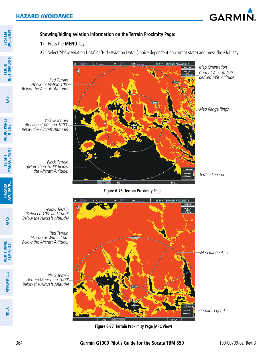 Hazard avoidance | Garmin G1000 Socata TBM 850 User Manual | Page 378 / 600