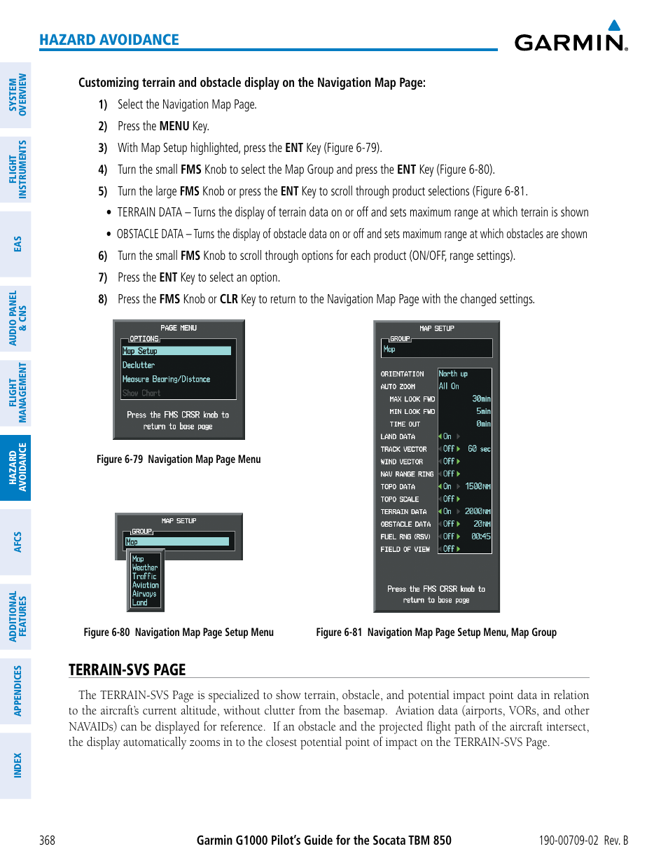 Terrain-svs page, Hazard avoidance | Garmin G1000 Socata TBM 850 User Manual | Page 382 / 600