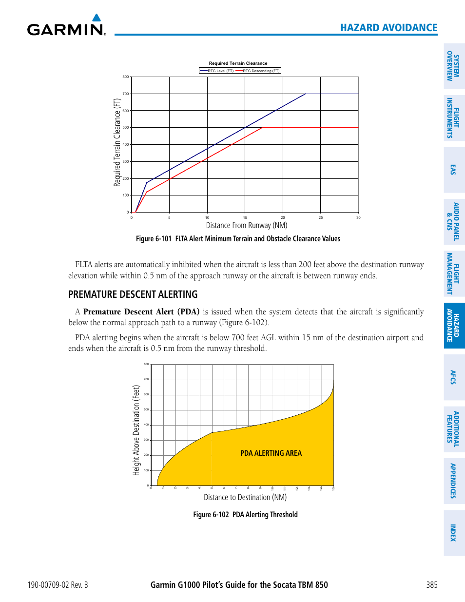 Hazard avoidance, Premature descent alerting, Figure 6-102 pda alerting threshold | Pda alerting area | Garmin G1000 Socata TBM 850 User Manual | Page 399 / 600