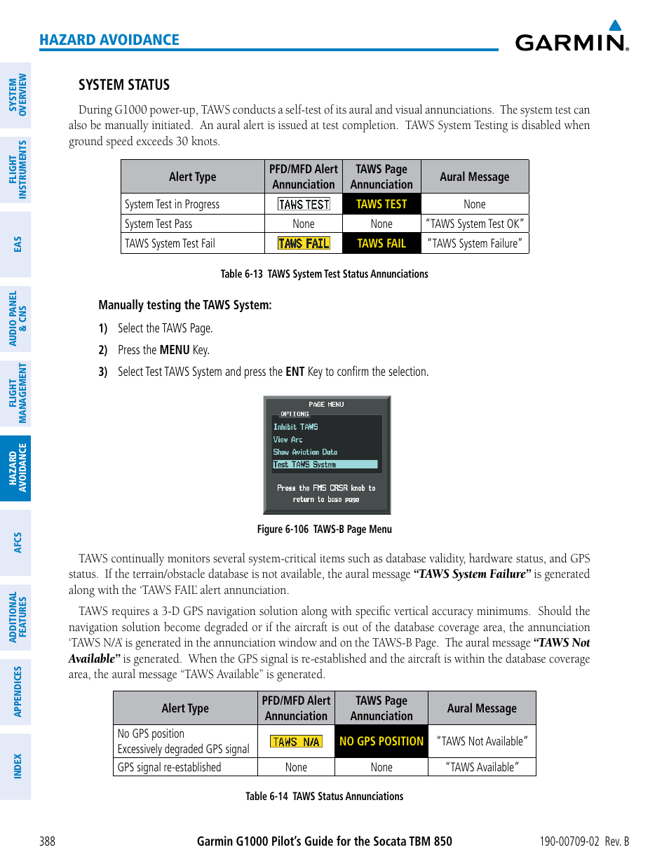 Hazard avoidance, System status | Garmin G1000 Socata TBM 850 User Manual | Page 402 / 600