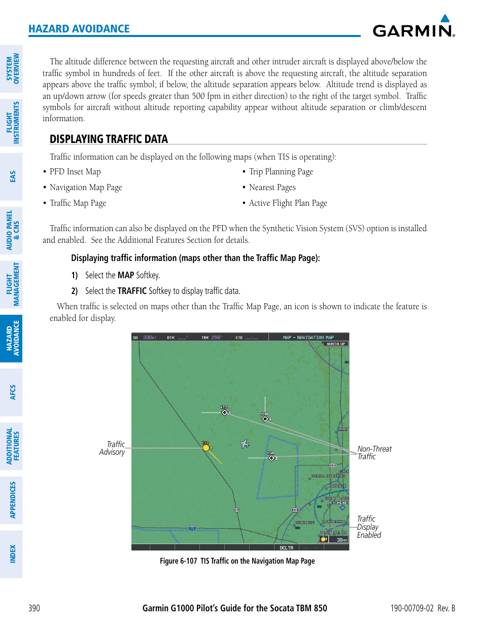 Displaying traffic data, Hazard avoidance | Garmin G1000 Socata TBM 850 User Manual | Page 404 / 600