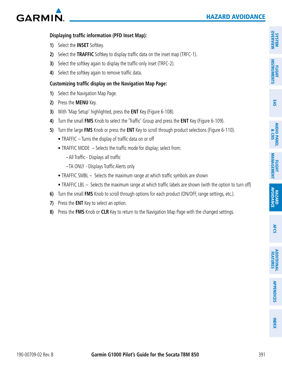 Hazard avoidance | Garmin G1000 Socata TBM 850 User Manual | Page 405 / 600