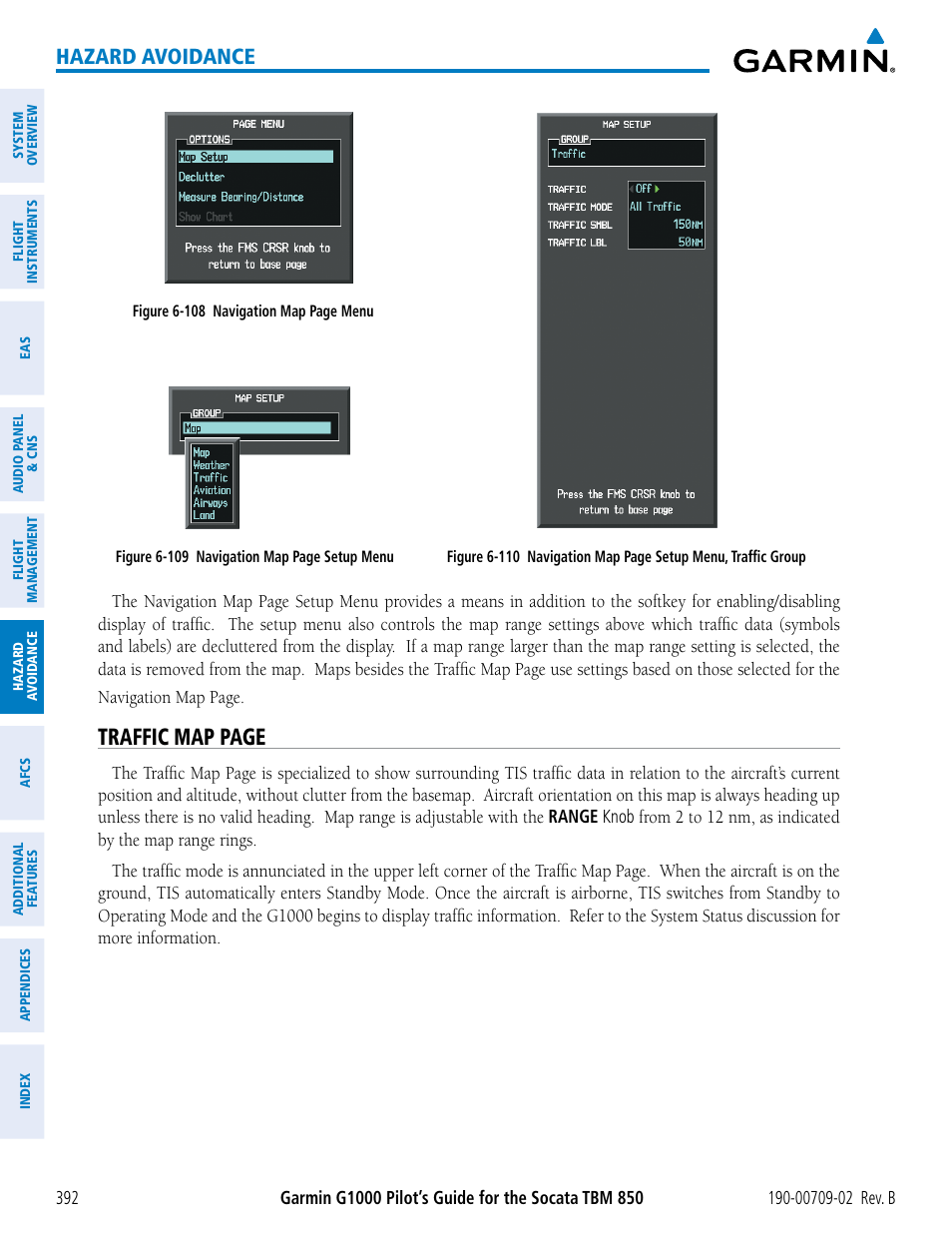 Traffic map page, Hazard avoidance | Garmin G1000 Socata TBM 850 User Manual | Page 406 / 600