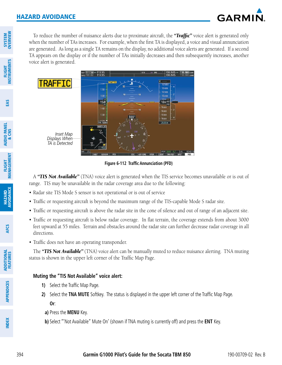 Hazard avoidance | Garmin G1000 Socata TBM 850 User Manual | Page 408 / 600