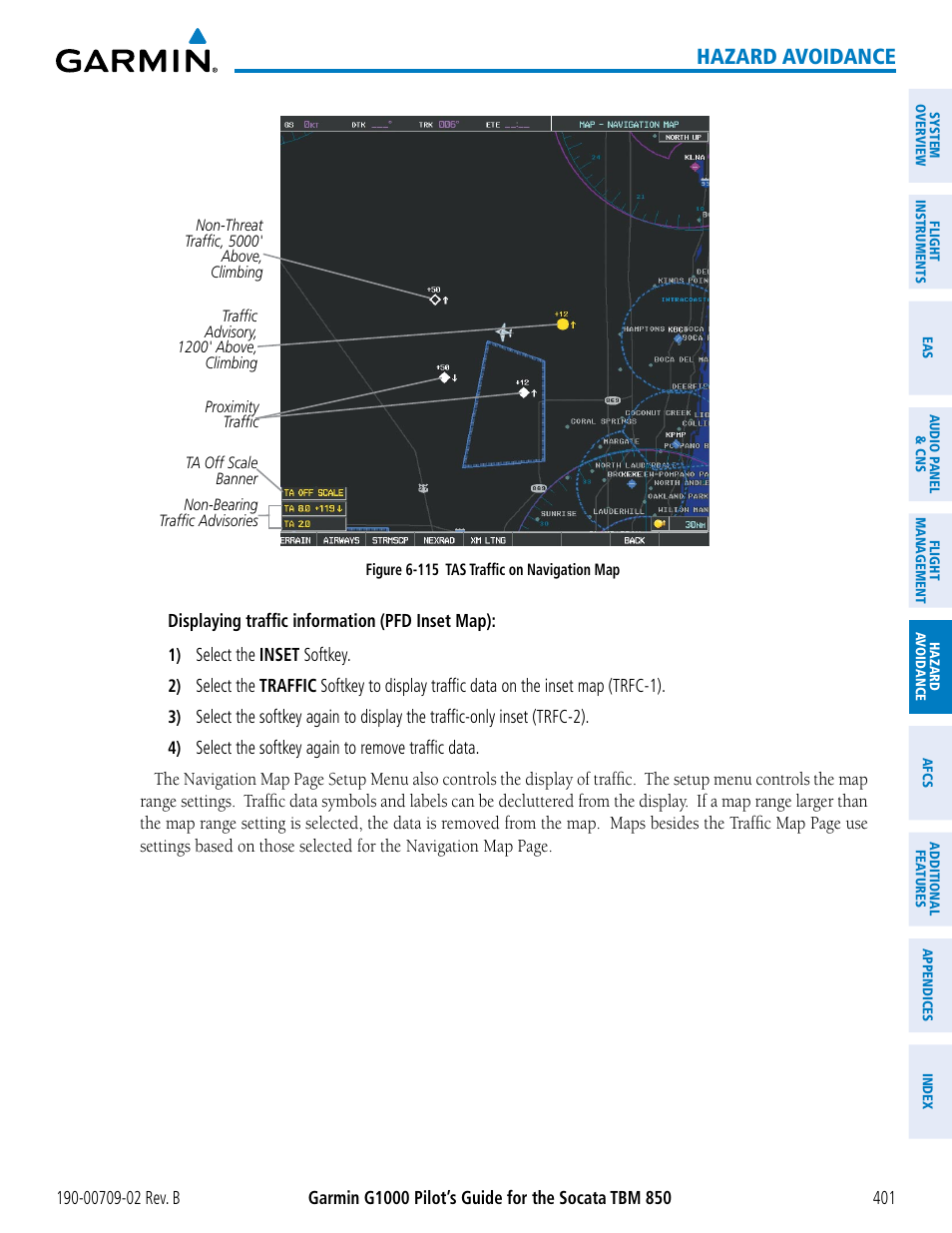 Hazard avoidance | Garmin G1000 Socata TBM 850 User Manual | Page 415 / 600