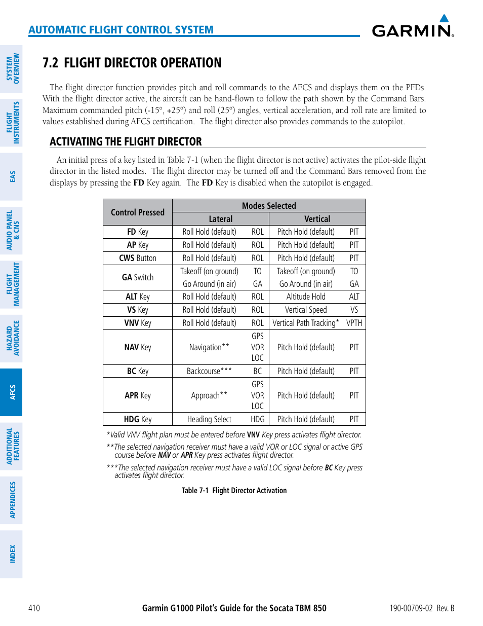 2 flight director operation, Activating the flight director, Automatic flight control system | Garmin G1000 Socata TBM 850 User Manual | Page 424 / 600