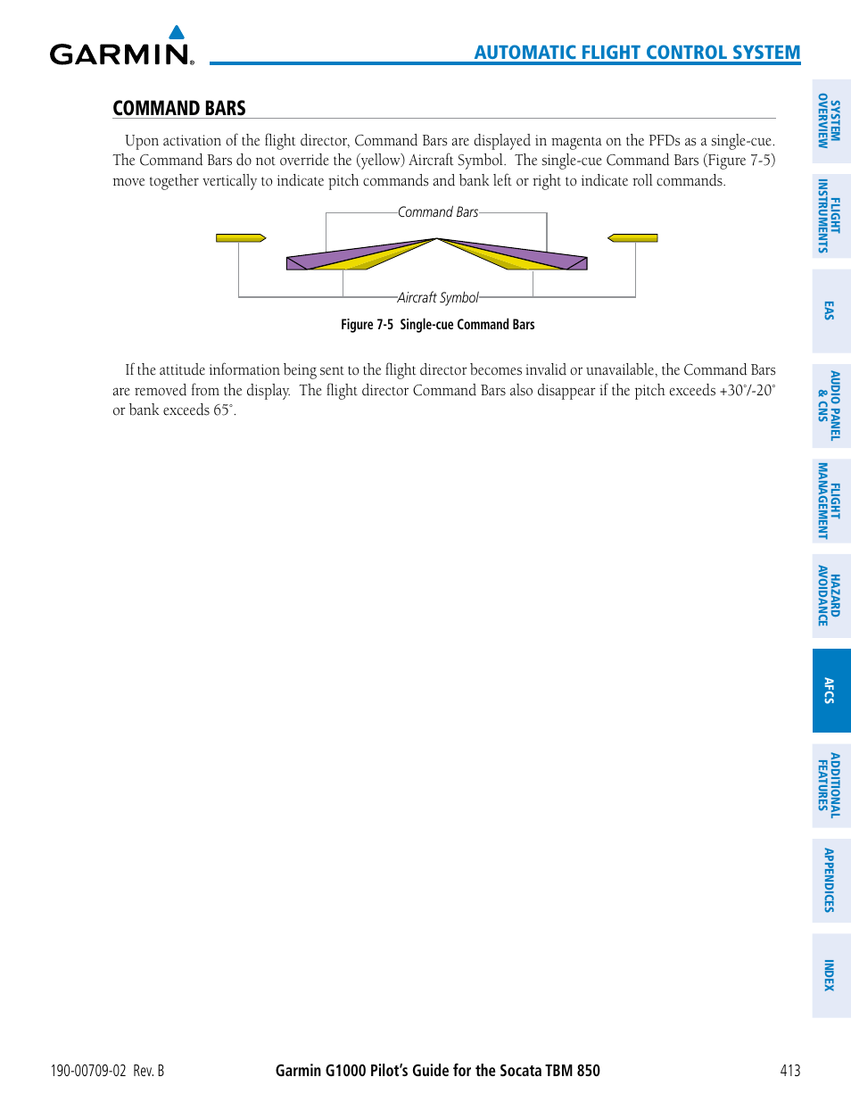 Command bars, Automatic flight control system | Garmin G1000 Socata TBM 850 User Manual | Page 427 / 600