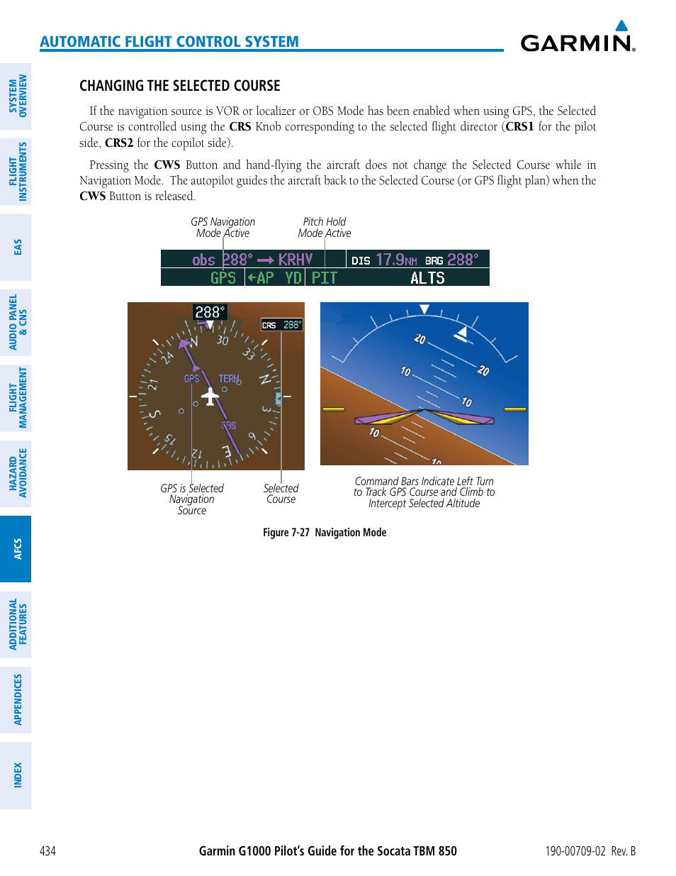 Automatic flight control system, Changing the selected course | Garmin G1000 Socata TBM 850 User Manual | Page 448 / 600