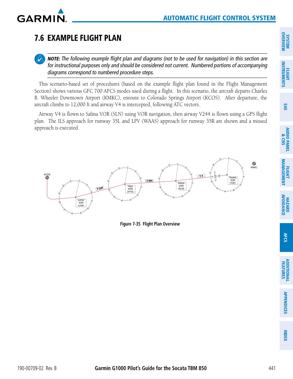 6 example flight plan, Automatic flight control system, Figure 7-35 flight plan overview | Garmin G1000 Socata TBM 850 User Manual | Page 455 / 600