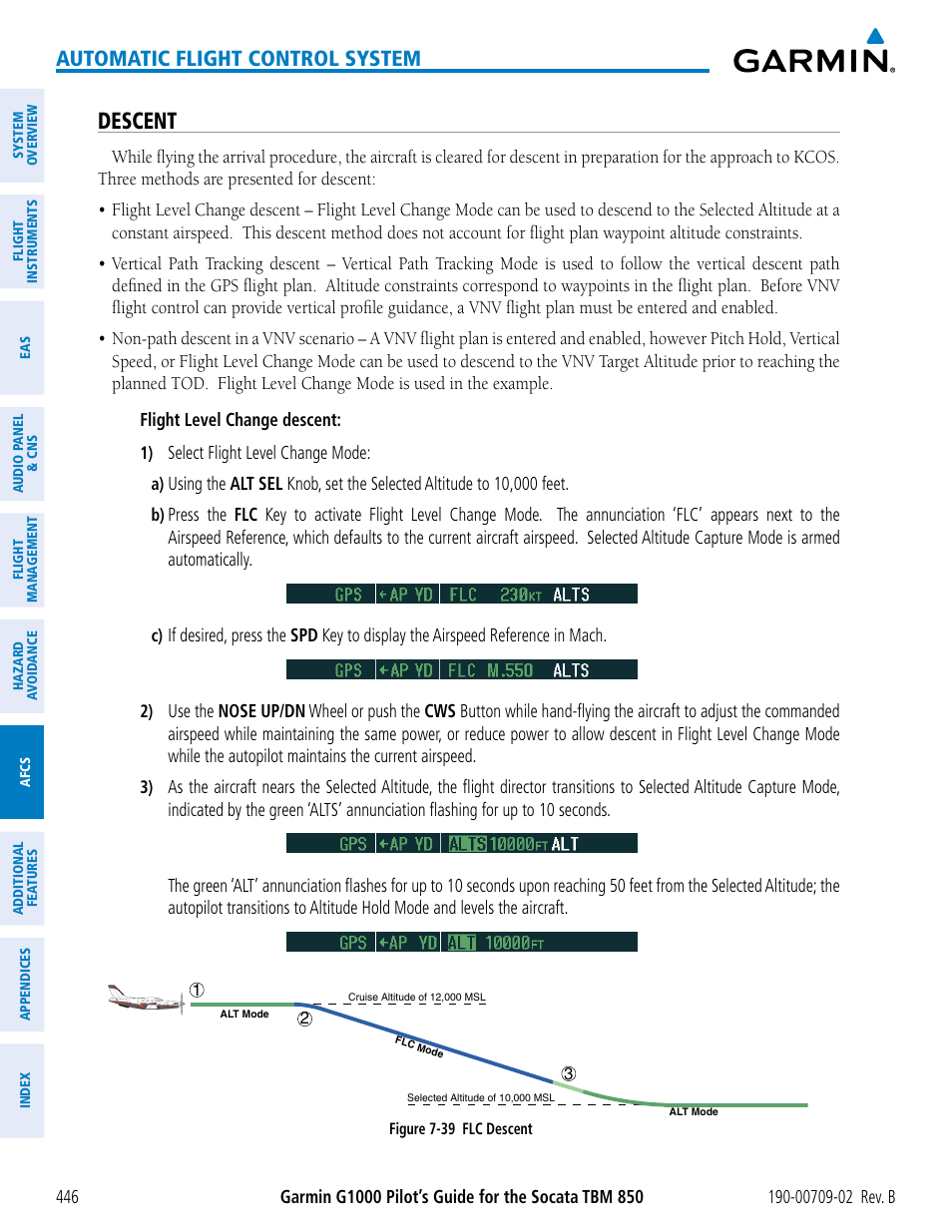 Descent, Automatic flight control system | Garmin G1000 Socata TBM 850 User Manual | Page 460 / 600